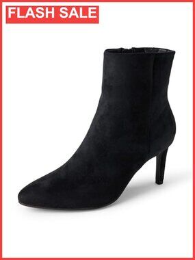Faux Suede Stiletto Heel Ankle Boots Side Zip 2.75 Inch Heel Pointed Toe